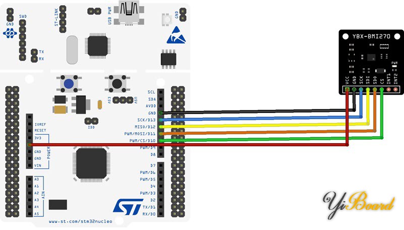 YBX-BMI270模块通过SPI接口与STM32 Nucleo的硬件连接.jpg